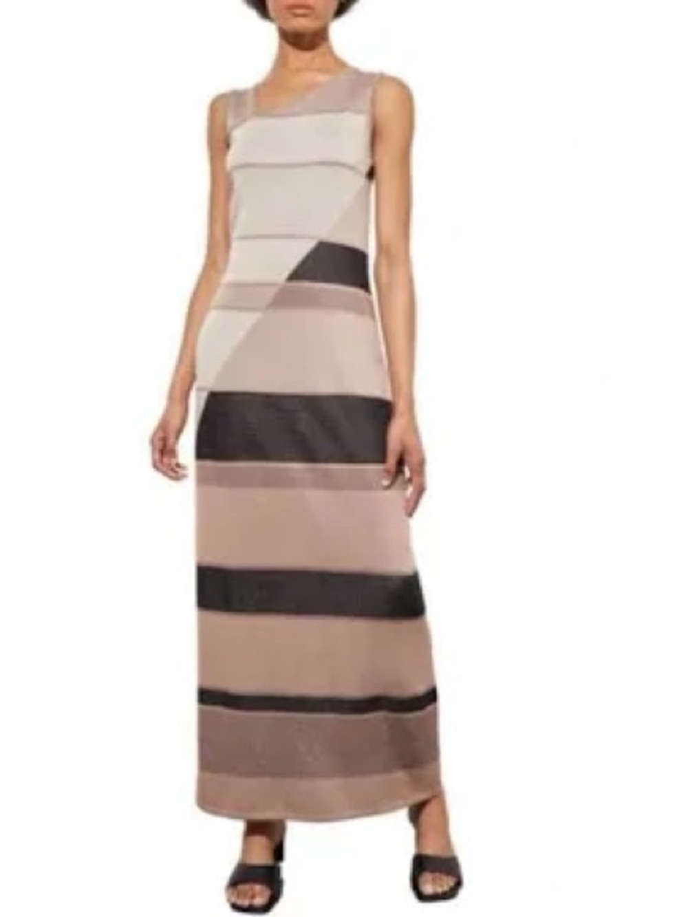 NWT Ming Wang Colorblock Knit Maxi Dress Modern Fit Neutral Stripe - Size M
